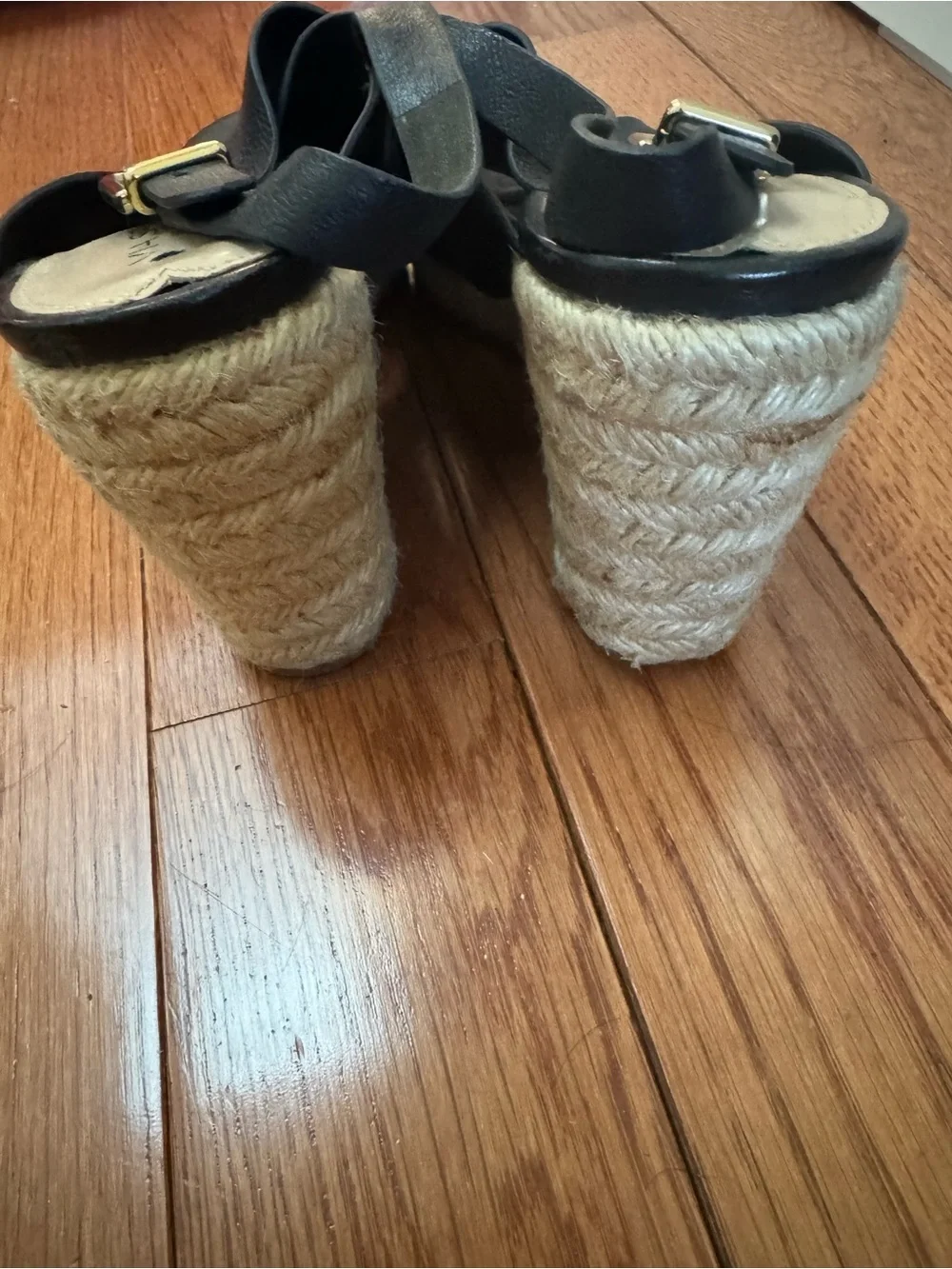 Black Leather Slingback Wedge Sandals - Women